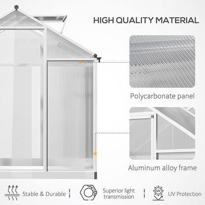 Outsunny 4' x 6' Greenhouse for Outdoors, Polycarbonate Greenhouse with Rain Gutter and Roof Vent, Aluminum Walk-in Green Houses for Outside Patio Backyard Garden