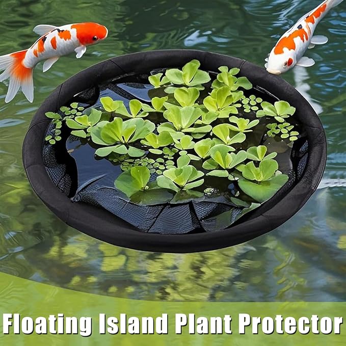 Floating Flora Fish Barrier 25.6" Round Floating Island Plant Protector, Pond Protectors Floating Net, Black Floating Pond Planter for Your Home Pond Protects and Garden Water Features Pond Decor