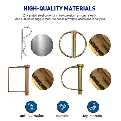 boatsea 184Pcs Cotter Pin Assortment Kit Heavy Duty Hitch Linch and PTO Pins,Shaft Locking R Clips Retaining Hair Pins Assortment, Including Pins&Square Arch Pins&Lynch pins,trailer pin