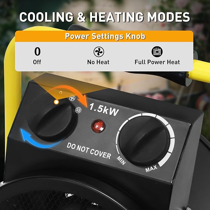 Portable Greenhouse Heater with Digital Thermostat, Overheat Protection, 1500W Radiant Electric Heater for Indoor & Outdoor Use, Garage, Grow Tent, RV, IPX4 Water Resistant, 1 Piece, Black