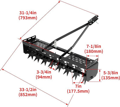 32" Tow Behind Spike Aerator Tool W/ 8 Spikes, Hitch Pin Attach to Lawn Tractor, Most ZTRs, ATVs Soil Mower Hitch, Lawn Soil Penetrator for Gardens, Lawns, Farms