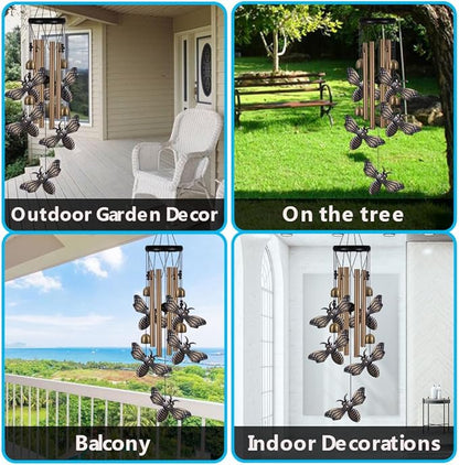 Garden Bee Wind Chimes Outdoor Indoor Decor - with 4 Tubes 4 Bells 5 Bees Wind Chime, Mobile Romantic Bee Wind Catcher, Bees Windchimes for Home, Mom Gifts, Balcony, Tree, Festival, Garden Decoration