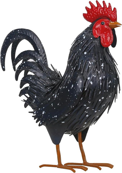 Rooster Garden Statue Sculpture Metal Chicken Yard Decor Outdoor Figurines Patio Backyard Decoration (Black)