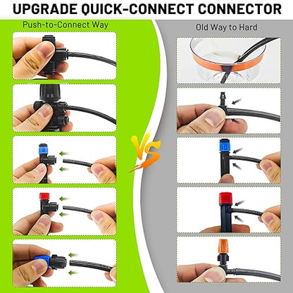 240FT Drip Irrigation System, 2025 Upgraded Quick Connector Irrigation System for Garden, Adjustable Nozzles, Garden Watering System with 1/4" & 1/2" Tubing, Sprinklers for Garden, Greenhouse, Lawn