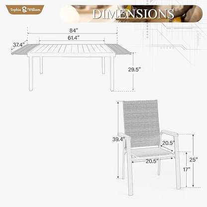 Sophia & William Patio Dining Set 9 Pieces, 8 Aluminium Patio Dining Chairs with 1 Extendable Dining Table for 6-8 Person, Patio Table and Chairs for Outdoor Lawn (Blue)