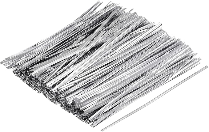 MECCANIXITY Foil Twist Ties 6" 15cm Metallic Plastic Closure Tie for Tying Bread, Candy, Cookies, Gift Bags Arts Crafts Ties Silver Tone Pack of 750