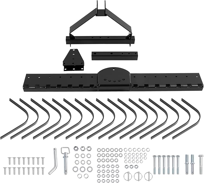 KUAFU 50" 3 Point Landscape Rake for Category-0 Cat-0 Tractor with 360 Degree Rotation, Replaceable Spring Tines and Pin Hith, Rock Attach Rake Tow Behind Dethatcher for Lawn, Garden, Farm, Grass