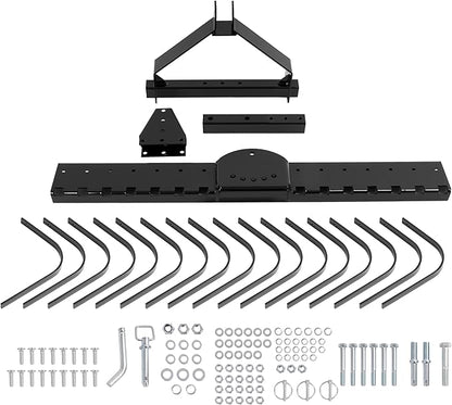 KUAFU 50" 3 Point Landscape Rake for Category-0 Cat-0 Tractor with 360 Degree Rotation, Replaceable Spring Tines and Pin Hith, Rock Attach Rake Tow Behind Dethatcher for Lawn, Garden, Farm, Grass