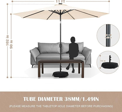 Sundale Outdoor 11 ft Patio Umbrella with Sand Bag Umbrella Base Included, Outdoor Umbrella with Tilt and Crank, Beige