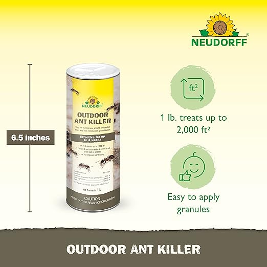 Neudorff Outdoor Ant Killer, Ant Bait Granules 1 lbs Treats up to 2,000 sq. ft. & Lasts up to 4 Weeks, Home Perimeter Treatment for Organic Gardening, Insect Bait Attracts and Kills (1 lb)