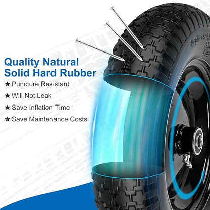 4.80/4.00-8" Flat Free Wheelbarrow Tire and Wheel, 14.5" Universal Fit Solid Tire with 5/8" or 3/4" Bearing, 3"-7" Hub, Adapter Kit Hand Truck Wheel Replacement for 3.50/2.50-8", 4.00-6"nhs etc