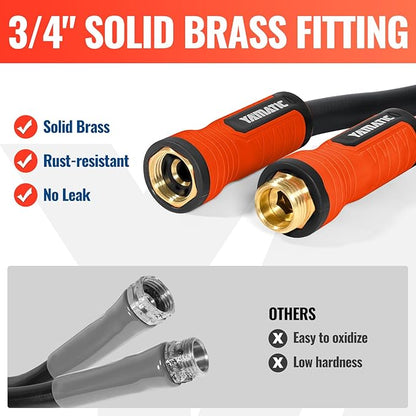 YAMATIC Heavy Duty Garden Hose 75FT x 5/8", Flexible Water Hose with 360° Swivel Handle, 3/4" Brass Male to Female Connectors, Leak-Resistant for All-Weather Outdoor Use