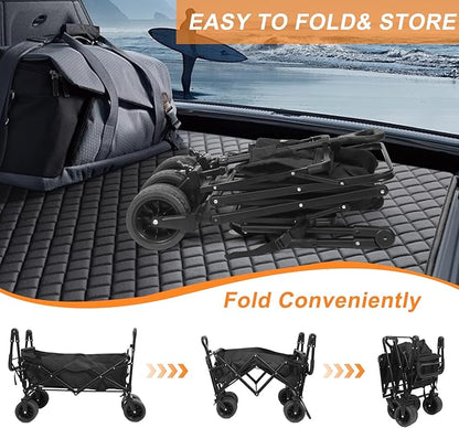 Nice C Collapsible Wagons Carts Foldable, Push Wagon, Stroller Wagons, Wagon with Canopy, Grocery Cart on Wheels, 42.5'' L Up to 440LBS, All-Terrain Wheels with Handle&Push Bar (Stroller, Black)