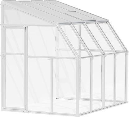 Palram Canopia Rion Sun Room 6 Ft. x 8 Ft. Solarium, Lean-to Greenhouse DIY Kit, Attach to House, Large Twin Wall Polycarbonate, 100% UV Protection for Porch, Patio Outdoors with Window Vent (White)
