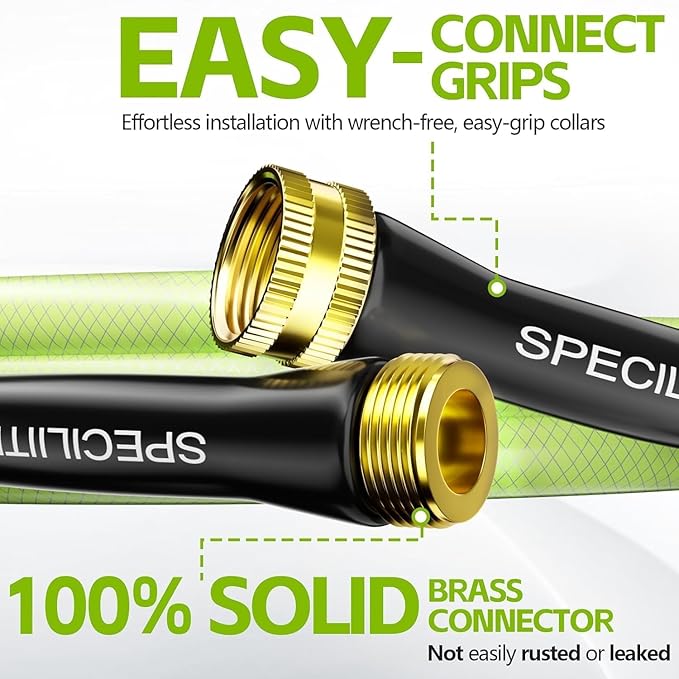 SPECILITE Flexible Garden Water Hose 200 Ft, Heavy Duty, Lightweight and Leak-Proof Pipe× 1/2 In, 3/4" Brass Swivel Fittings,Burst 600 PSI, Non-Expandable, Kink-Proof, For Car, Yard, Outdoor, Lawn
