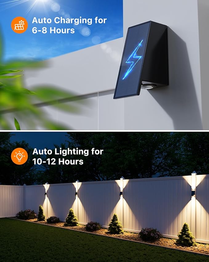 8 Pack Solar Powered Fence Lights Outdoor (Warm/Neutral/Cool White) Waterproof Up and Down Wall Mount LED Decorative Lamp for Outside Patio, House, Backyard, Porch, Deck, Garden with 3 Lighting Modes