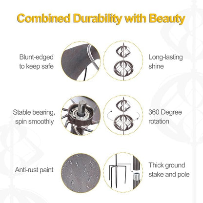 LimeHill Wind Spinner for Yard and Garden - Large Metal Windspinners for Outdoor Decorations (Silver Spherality)