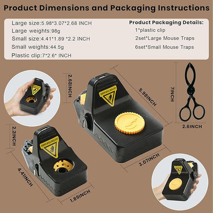 Mouse Traps, Reusable Rat Trap Outdoor Indoor, Rat Traps Indoor for Home, Plastic Mousetraps Mice Traps for House Basement/Garage/Attic Anywhere 9Set Mouse Traps(2L+6S+1Clip)