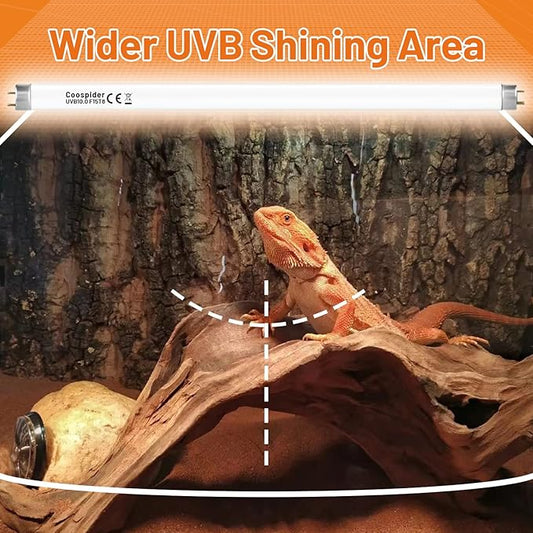 Hypool 2 Pack T8 Strip UVA UVB Reptile Lighting Bulb 18-Inch 15 Watt UVB 10.0 Fluorescent Bulb 10-Percent UVB Desert Pet Habitat Light for Reptiles Amphibian