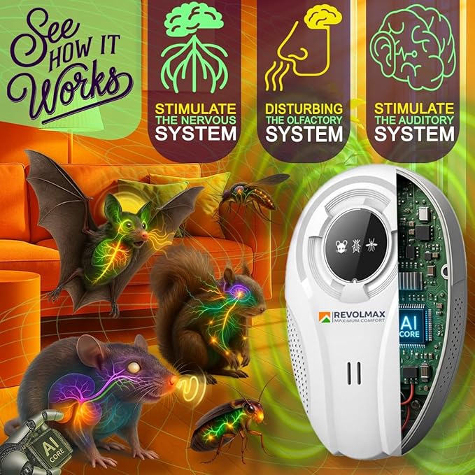 T-Ultrasonic Pest Control 4-Pack: Indoor Plug-in Mice, Rodent, Squirrel, Insect Repellent & Roach Killer, Ant, Spider,Bats, Bed Bug, Squirrel, Flea Spray, Mouse Trap Alternative for Home