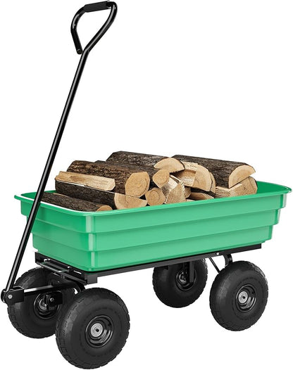 Garden Dump Cart, 6 Cu.Ft. 1200Lbs Garden Cart, Heavy-Duty 4 Wheel Wheelbarrow Yard Cart with 13-Inch All-Terrain Wheels, Features A Quick-Release Tipping Function, for Courtyards, Farm, Gardening