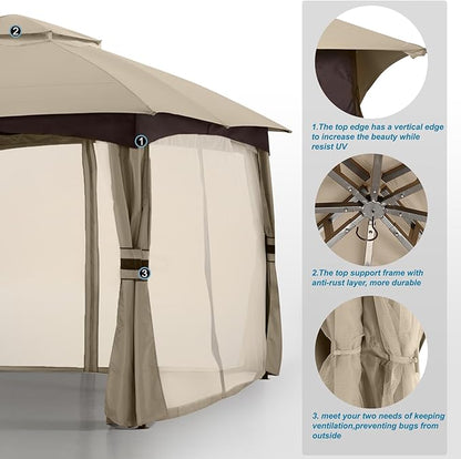 MASTERCANOPY Outdoor Patio Gazebo for Garden with Upgrade Steel Frame and Netting Walls (10x10, Khaki)