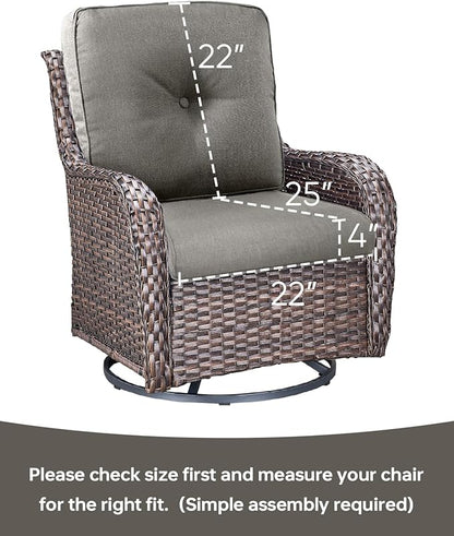 Pop 22x25/22x24 Outdoor Seat Cushions Set of 2 - Comfortable High Back Water-Resistant Patio Wicker Chairs Cushion for Rattan Rocker Glider Loveseat Couch Sectional Sofa - Grey/Button