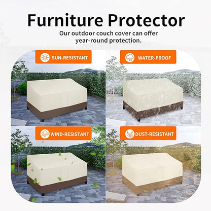 Easy-Going Waterproof Outdoor Couch Cover, Heavy Duty 3-Seater Patio Sofa Cover, Winchdproof Outdoor Furniture Cover with Air Vent (88Wx40Dx33H inch, Beige/Dark Brown)
