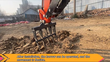 Mini Excavator Attachment Rake, Metal Material, Hole Diameter: 25MM/0.98in, Suitable for 1 - Ton Mini Excavators