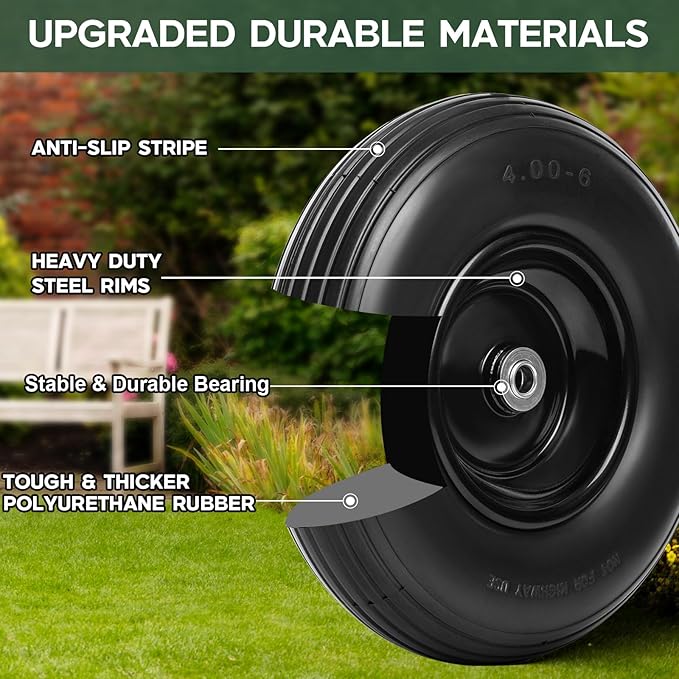 Taifa 13 Inch 1 Pack Solid Flat Free Replacement Tires and Wheels 4.00-6 with 5/8'' Axle Bore Hole, Air Less Wheel for Wheelbarrow/Wagon/Hand Truck/Trolley/Garden Scooter etc.