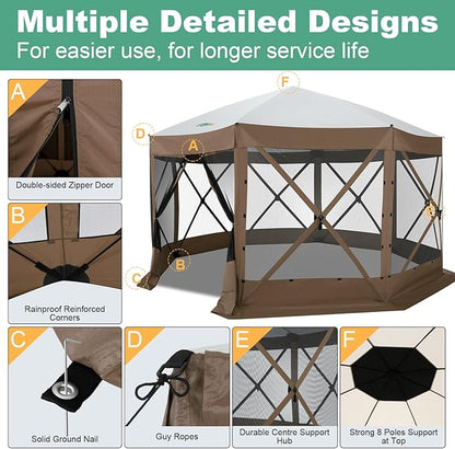 COBIZI 15x15ft Extra Large Pop-Up Gazebo Canopy Tent with Mosquito Netting, Spacious Easy Set-Up Screened Shelter, Durable Outdoor Pavilion with Ground Stakes, Perfect for Patio, Backyard, and Lawn