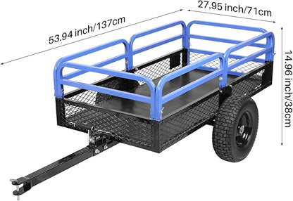Heavy Duty Steel ATV Dump Trailer, 1500-Pound Load Capacity, Tow Behind Dump Cart Garden Trailer, with Removable Sides and 2 Tires, for Mowers, Tractors, ATV, UTV