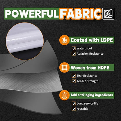 RAINDEWAY 12 Mil Heavy Duty White Tarp 10x10 Feet, UV Resistant, Waterproof, Weatherproof Poly Tarp with Metal Grommets and Reinforced Edges