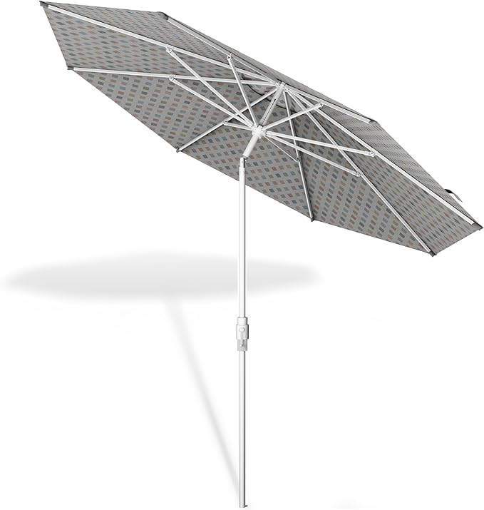 Midtown Umbrellas The Swilt 8 Feet Patio Umbrella in Sunbrella Infused Gem Acrylic Fabric - Fiberglass Ribs, Auto-Tilt Aluminum Frame For Backyard, Deck, Garden, Pool - White Pole