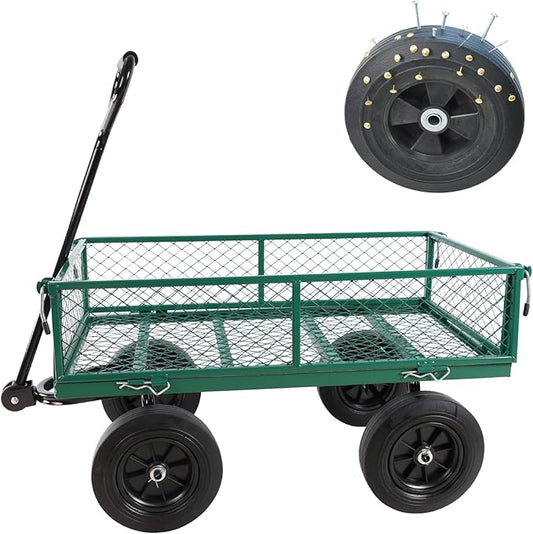 Heavy-Duty Solid Tire Garden Dump Cart - 4.86 cu. ft. Yard Wagon Cart with 600 LBS Capacity & Spacious Mesh Bed (37" x 19.5") - No-Flat Tires, Utility Wagon