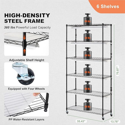 VEVOR Plant Stand with Grow Light, 6-Tier Large Tall Plant Shelf with 150W Full Spectrum Grow Light, Indoor LED Plant Light with Timer and Wheel for Seed Starting 35.4" L x 13.8" W x 70.9" H