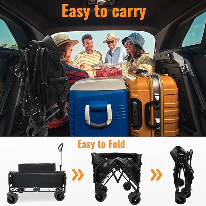 Collapsible Foldable Wagon Cart with Wheels 240L Capacity Folding Sports Wagons, 560LBS Load Large 3-in-1 Grocery Heavy Duty Carts for Sand, Beach, Camping