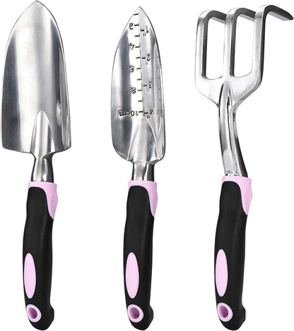 2WAYZ - Garden Tool Set - Heavy Duty 3-Piece Gardening Kit - Aluminum Alloy Spade Shovel, Transplant Hand Trowel, and Cultivator Rake - Ergonomic Non-Slip Rubber Grip - Ideal Garden Tools Gift