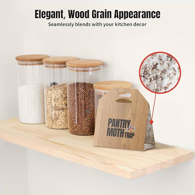 POPTRAP 20 Pack Pantry Moth Traps, Non-Toxic Glue Moth Trap for Food and Cupboard, Traps with Natural Pheromones, Wood Grain Appearance for Pantry Moths