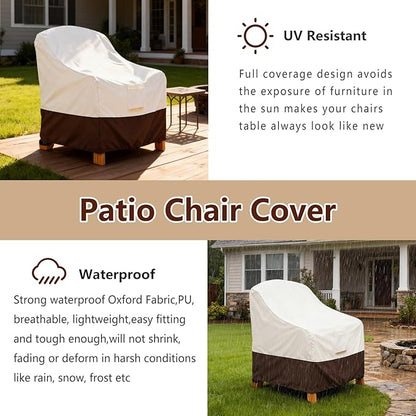 Adirondack Chair Cover 4 Pack,Waterproof Heavy Duty Patio Furniture Covers,Patio Adirondack Chair Covers for Outdoor Chairs(30 W x 34 D x 36 H inches) Beige & Brown