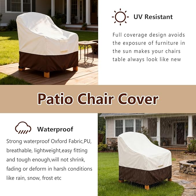 Adirondack Chair Cover 4 Pack,Waterproof Heavy Duty Patio Furniture Covers,Patio Adirondack Chair Covers for Outdoor Chairs(35 W x 37 D x 36 H inches) Beige & Brown
