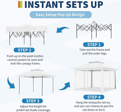 11x11 Pop Up Instant Gazebo Tent for Backyard, Pop Up Gazebo With Mosquito Netting, Outdoor Canopy Gazebos Waterproof With Portable Carrying Bag