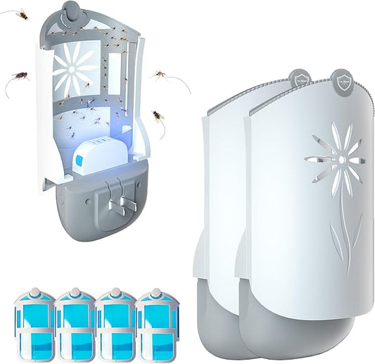 Flying Insect Trap for Indoors, Gnat Killer Indoor Captures Fruit Flies, Mosquito and Gnats, Gnat Traps for House Indoor (2 Plug-in Base + 4 Cartridges)