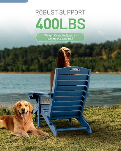 Folding Adirondack Chairs Set of 6,Adirondack Chair with Retractable Ottoman,Plastic Adirondack Chairs with 2 Cup Holder,Weather Resistant Patio Chair,Outdoor Chairs Set of 6(Navy Blue)