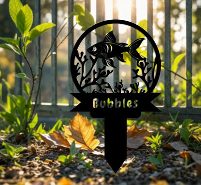 Custom Fish Metal Memorial Plque,Personalized Fish Remembrance Stake,Fish Loss,Grave Markers,Outdoor Garden Yard Sign 14inch