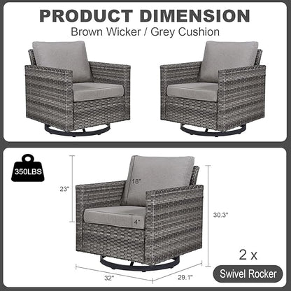 Luxury Outdoor Swivel Rocker Patio Chairs Set of 2, Swivel Patio Chairs for Porch, Yard, Deck, Poolside, Grey/Grey