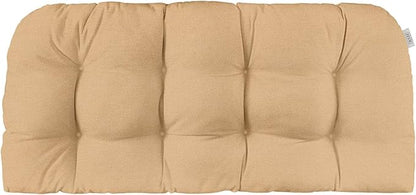 RSH DECOR Sunbrella Tufted Wicker Loveseat Cushion | 44” x 22" | Water and Fade-Resistant Performance Fabric | Outdoor Settee Cushion for Patio Furniture | Made in USA (Cast Sand Tan)