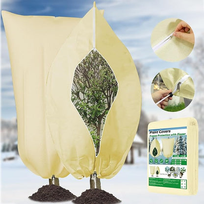 Frost Cloths for Outdoor Plants, 86" X 94" Plant Covers for Winter, 2 Packs Frost Blankets for Outdoor Plants, Frost Cover with Zipper Drawstring | Plant Covers Freeze Protection