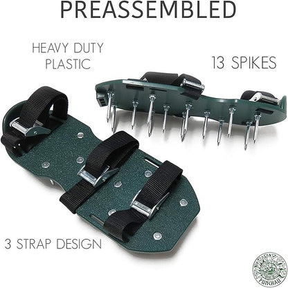 Lawn Aerator Shoes w/Metal Buckles and 3 Straps - Heavy Duty Spiked Sandals for Aerating Your Lawn or Yard