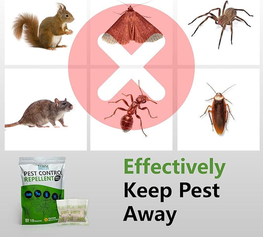 Pest Control Pouches, Rodent Repellent, Mouse Repellent, Peppermint Oil to Repel Ants, Spiders, Roaches, Moths & Other Pests, Mice Repellent Indoor All Natural Safe for Kids & Pets-10 Pouches